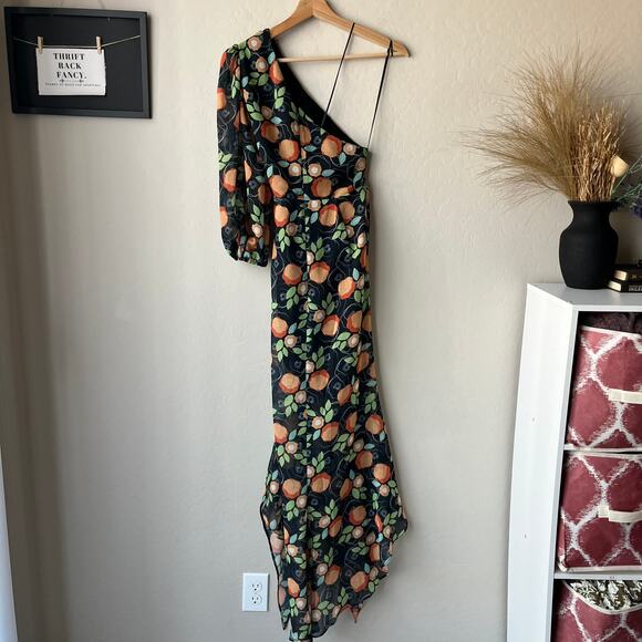 NEW Sau Lee Dress Black Floral One Shoulder Cut Out Cocktail Maxi Dress Sz 2 - Picture 9 of 10